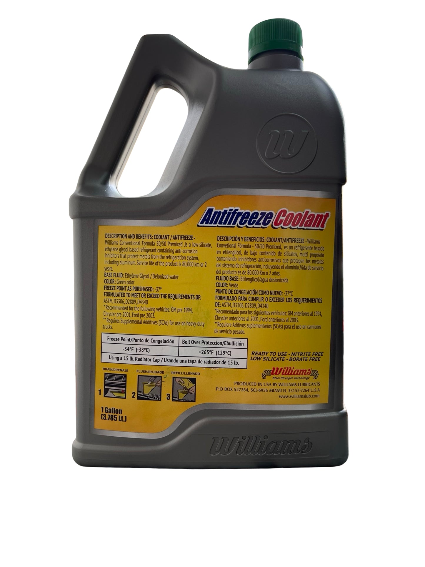 Coolant Refrigerante Anticongelante Williams 50/50 Verde 1 Galón