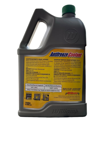 Coolant Refrigerante Anticongelante Williams 50/50 Verde 1 Galón